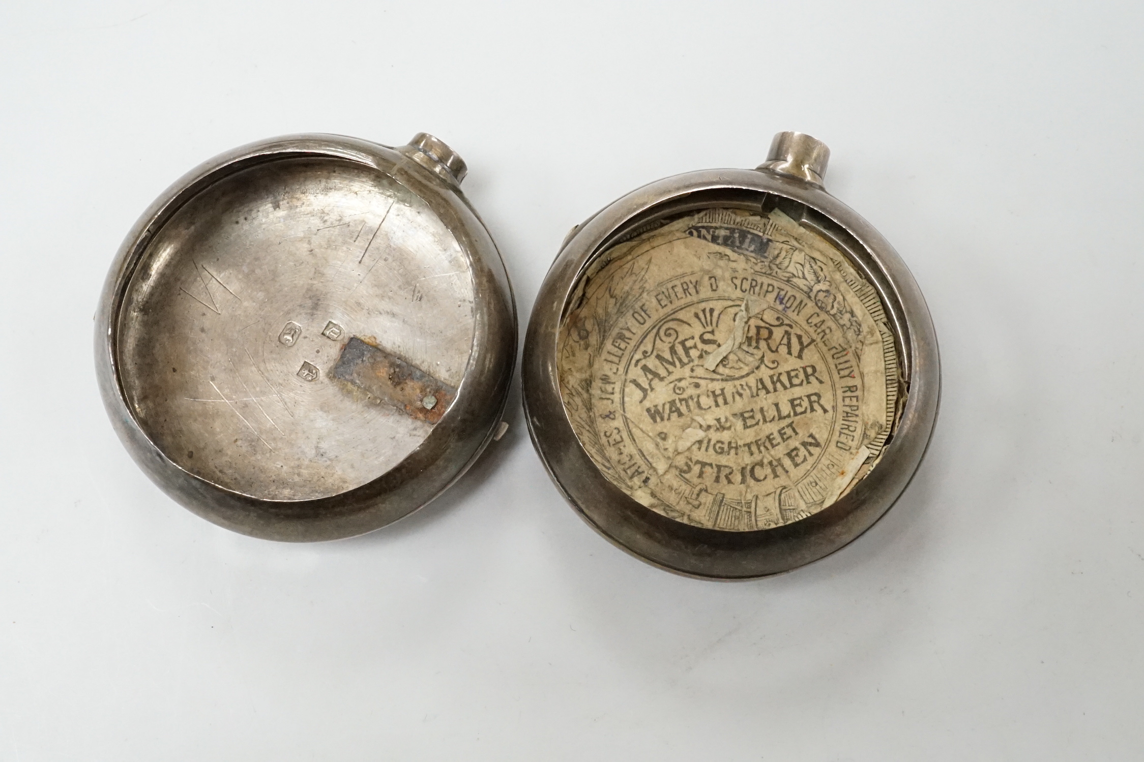 Two 19th century silver pair cased pocket watches (a.f.).